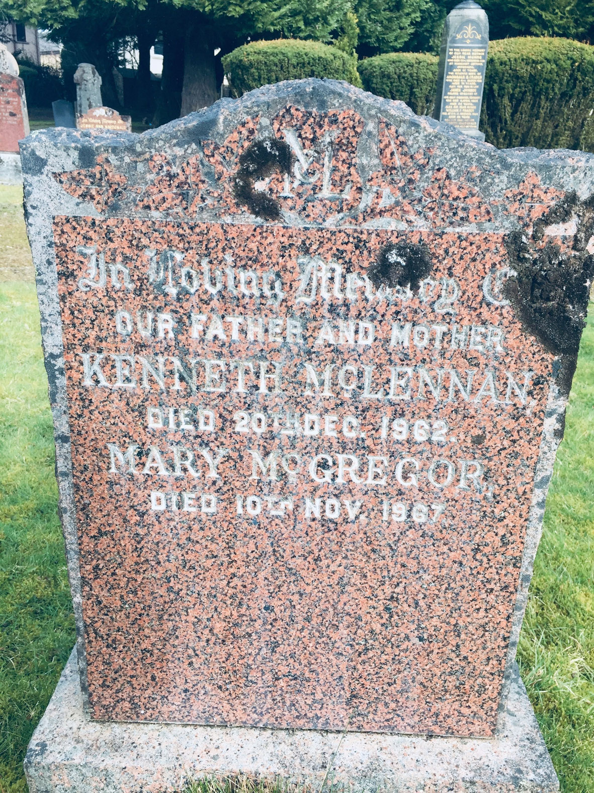 Photo of headstones/Kenneth McLennan died 1962 MI Tomnahurich, Inverness